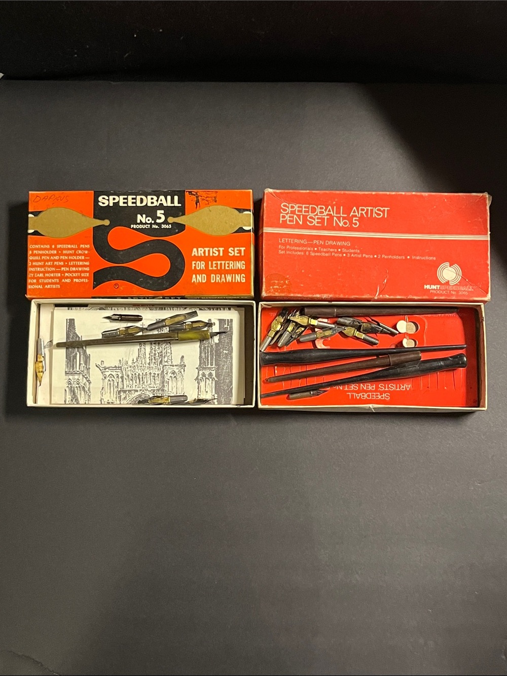 Two(2) Vintage Speedball No. 5 Artist Pen Sets (possibly incomplete)